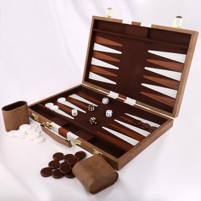 Backgammon Set - Classic Board Game with Premium Leather Case - Portable Travel Strategy Backgammon Game Set for Adults, Kids (11inch, Khaki) - color: Khaki, style: 11inch