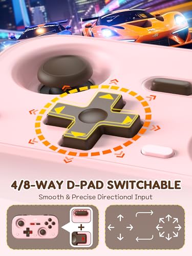 IINE Retro Pocket Game Controller with Hall Effect Joysticks, Switch 1 & 2 Compatible, Wireless Gamepad for Steam Deck, PC, Android, iOS, Customizable D-Pad, Vibration & Motion Control (Berry Choco) - color: Berry Choco