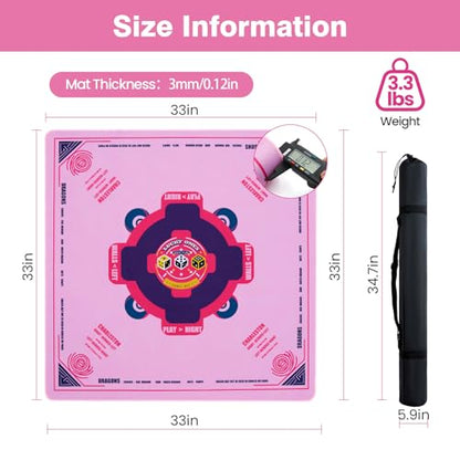 Mahjong Mat with Rules (33"x33") American Mah Jongg Mat for Table (Pink) | Noise Reduction Non-Slip Mahjong Table Mat (3 Dice & Carrying Bag), Neoprene Gaming Mat for Mahjong Tile/Card/Dominoes Games - color: Pink