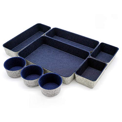 Welaxy 8pc office desk drawer organizer tray felt Storage bins Shallow Navy - color: Navy