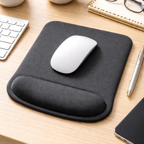 Ergonomic Memory Foam Mouse Pad with Wrist Support, Orange, Ultra-Smooth Surface, Anti-Slip Base (Black, Medium) - color: Black