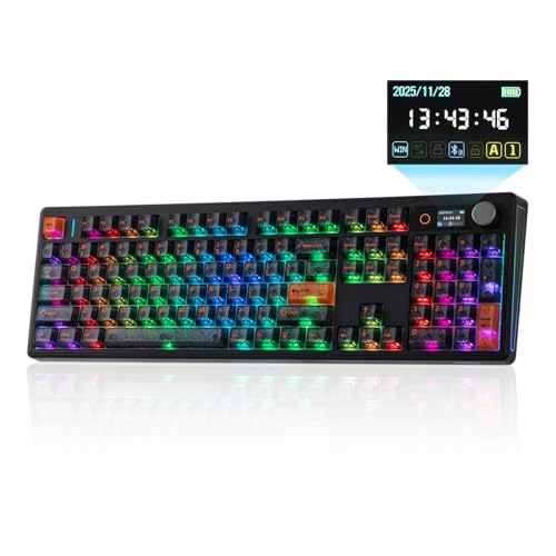 EPOMAKER TH108 V2 PRO Full Size Mechanical Keyboard with Screen&Knob, 10000mAh, BT/2.4Ghz, Mac Modifier PBT Keycap, Hot Swap, RGB, Gasket, Wireless Gaming Keyboard for Mac/PC (Black, Sea Salt Silent) - color: Black, size: Sea Salt Silent