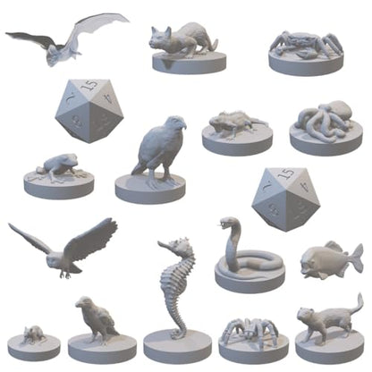 Wizard Familiar Miniatures Set for DnD, D&D, Pathfinder, Table Top RPG, and more - 15-piece set