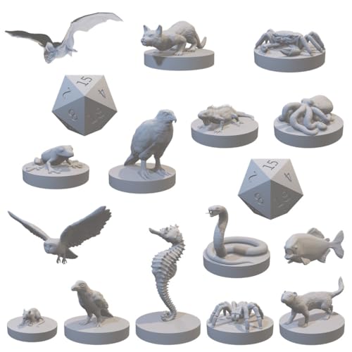 Wizard Familiar Miniatures Set for DnD, D&D, Pathfinder, Table Top RPG, and more - 15-piece set