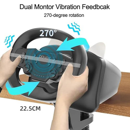 DOYO Wireless Gaming Steering Wheel, Multi-Platform Racing Wheel Compatible for Switch/PC/PS4/PS3/iOS and Android Phones (Black) - color: Black