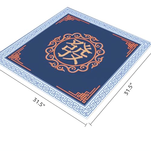 Mahjong Table Mat 31.5" x 31.5" Anti Slip Noise Reducing Cover Blue | Machine Washable Game Pad with Storage Bag, Wear Resistant Fabric for Poker Card Dominoes Family Game Night - color: Style 2 Blue