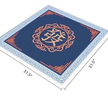 Mahjong Table Mat 31.5" x 31.5" Anti Slip Noise Reducing Cover Blue | Machine Washable Game Pad with Storage Bag, Wear Resistant Fabric for Poker Card Dominoes Family Game Night - color: Style 2 Blue