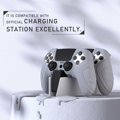 PlayVital Guardian Edition Anti-Slip Ergonomic Silicone Cover Case for ps5 Edge Controller, Soft Rubber Protector Skin for ps5 Edge Wireless Controller with Thumb Grip Caps - Metallic Gray - color: Metallic Gray