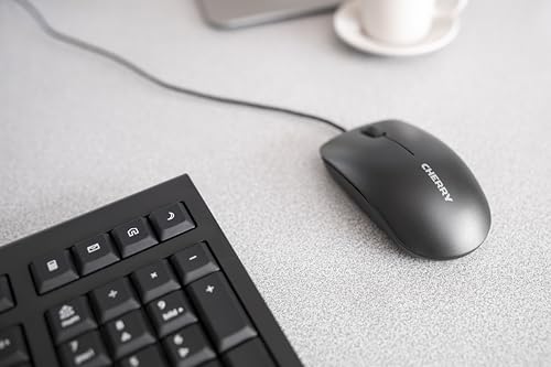 Cherry MC 1000, Wired Office Mouse for PC, Optical Sensor (1,200 dpi), 3 Buttons, Symmetrical Design for Left- and Right-Handed Users, GS Certification, Black - color: Black