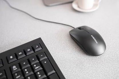 Cherry MC 1000, Wired Office Mouse for PC, Optical Sensor (1,200 dpi), 3 Buttons, Symmetrical Design for Left- and Right-Handed Users, GS Certification, Black - color: Black