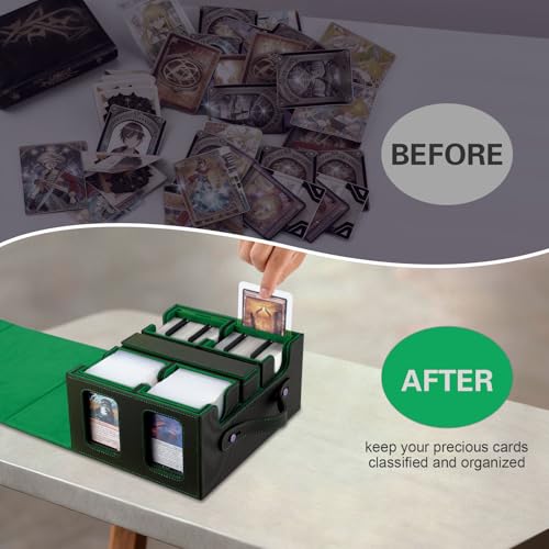Commander Deck Box for MTG,Card Storage Box Fits 400+ Double-Sleeved Cards,5 in 1 Removable deck Case with Display Windows,for TCG/PTCG/EDH(Black & Green) - color: Black/Green