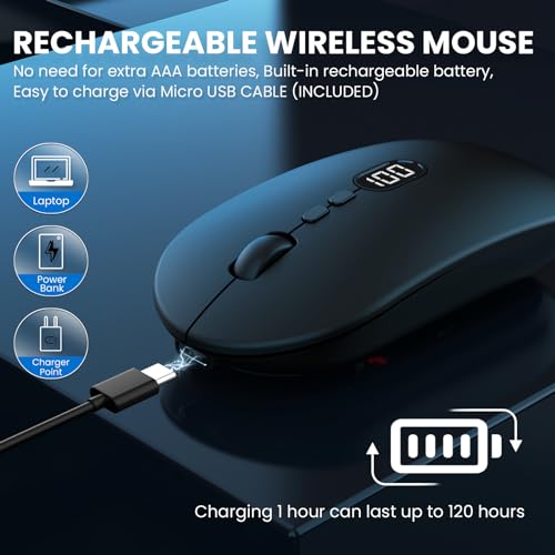 MAGIC-REFINER X1 Wireless Computer Mouse with Battery Level Visible, Black | 2.4G Portable, Ultra Slim USB Mouse, Silent Click, 1600 DPI for Win/Mac/PC/Laptop/Computer/Office/Travel - color: Black