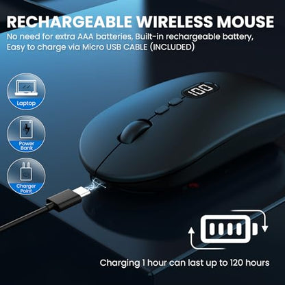 MAGIC-REFINER X1 Wireless Computer Mouse with Battery Level Visible, Black | 2.4G Portable, Ultra Slim USB Mouse, Silent Click, 1600 DPI for Win/Mac/PC/Laptop/Computer/Office/Travel - color: Black