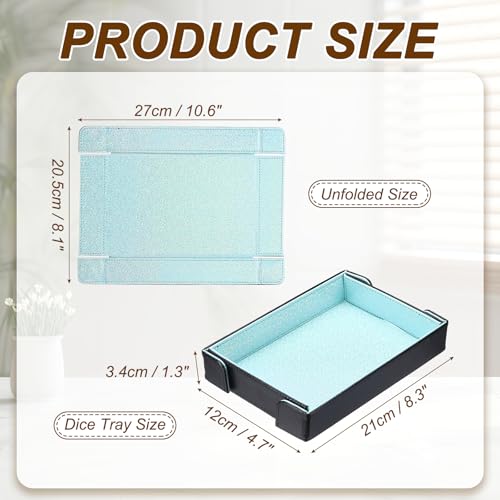 uxcell PU Leather Dice Tray, Rectangle Magnetic Folding Velvet Portable Folding Dice Rolling Tray for Table Games Keys Wallet Watch Coin, Glitter Cyan