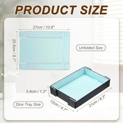 uxcell PU Leather Dice Tray, Rectangle Magnetic Folding Velvet Portable Folding Dice Rolling Tray for Table Games Keys Wallet Watch Coin, Glitter Cyan