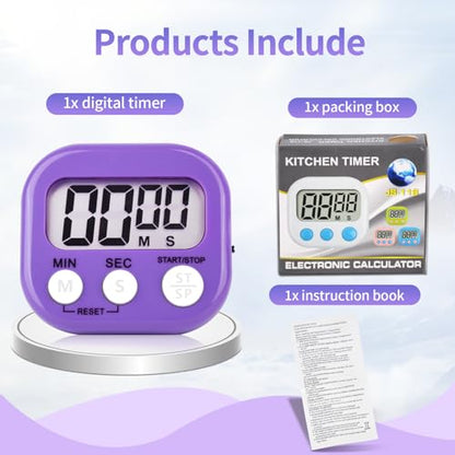 4 Pack Purple Digital Kitchen Timer Magnetic Digital Timer with Big Display Loud Ring Cooking Timers for Cooking, Game, Gym, Break Time, Classroom (4, Pruple) - color: Purple