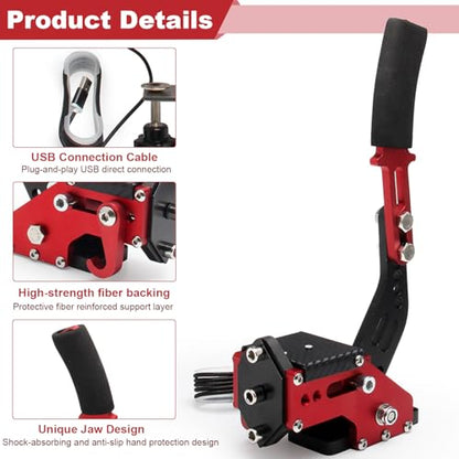 Handbrake Sim Racing, USB Handbrake for PC Windows Brake Sim Racing Game | 클램프 및 핸들 그립이 있는 Sim E 핸드브레이크, G27 G29 G920 G923 T500 T300과 호환되는 64비트 E 핸드 브레이크 - color: 레드