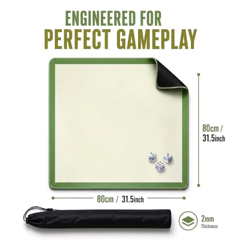 Mahjong Mat Green Plain 31.5x31.5 Inch 2mm Thick Neoprene Waterproof Noise Reduction Non-Slip Table Game Mat for Mahjong, Dominoes, Poker & Board Games with Storage Bag & 4 Dice - color: Green
