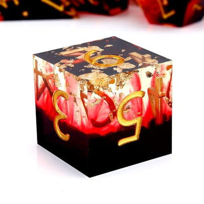 Haxtec Fire Lava DND Dice Set, Sharp Edge Resin Polyhedral RPG Dice | Volcano Landscape, Red & Black, Handmade Gold Flake Inside, 7-Die with Metal Case, Dungeons and Dragons, D&D Gifts - color: Black Red