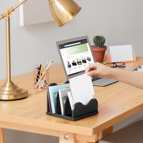 DRASTAR Mail Organizer Countertop, Letter Holder for Desk, Mail Sorter with 3 Slots, Black Small File Holder, Envelope Organizer for Home Office