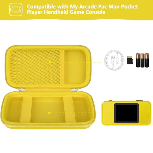 Supmay Hard Travel Case for My Arcade Pac Man Pocket Player Handheld Game Console, Portable Video Game System Handheld Game Protection Case with Mesh Pocket for Batteries and USB-C Cable, Yellow - color: Yellow