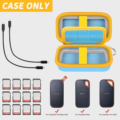 Comecase Dual SSD Case for SanDisk Extreme Portable SSD and Extreme PRO | Holds 2 Drives & 12 SD Cards, Elastic Strap Fit 500GB/1TB/2TB/4TB/8TB, Cable Groove & Carabiner for Travel,Sky Blue,Box Only - color: Sky Blue