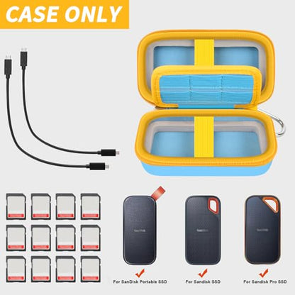 Comecase Dual SSD Case for SanDisk Extreme Portable SSD and Extreme PRO | Holds 2 Drives & 12 SD Cards, Elastic Strap Fit 500GB/1TB/2TB/4TB/8TB, Cable Groove & Carabiner for Travel,Sky Blue,Box Only - color: Sky Blue