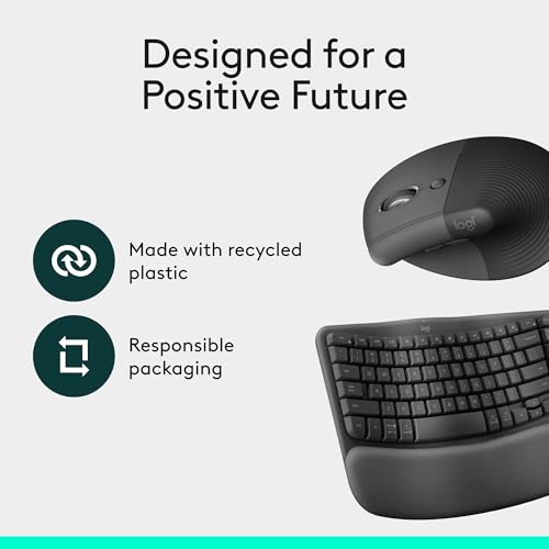 Logitech Wave Keys & Lift Vertical Mouse - Ergonomic Wireless Keyboard and Mouse Combo - with Cushioned Palm Rest, Easy-Switch, Bluetooth, for Multi-OS, Windows/Mac - Graphite - color: Graphite, style: Right-Handed