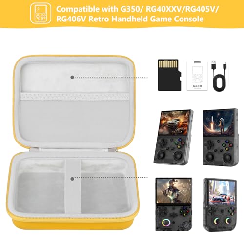 Supmay Hard Carrying Case for G350/RG35XX Pro/RG40XXV/RG405V/RG406V Retro Handheld Game Console, Retro Game Travel Storage Holder with Mesh Bag for SD Card, USB Charging Cable, User Manual, Yellow - color: Yellow