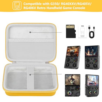 Supmay Hard Carrying Case for G350/RG35XX Pro/RG40XXV/RG405V/RG406V Retro Handheld Game Console, Retro Game Travel Storage Holder with Mesh Bag for SD Card, USB Charging Cable, User Manual, Yellow - color: Yellow
