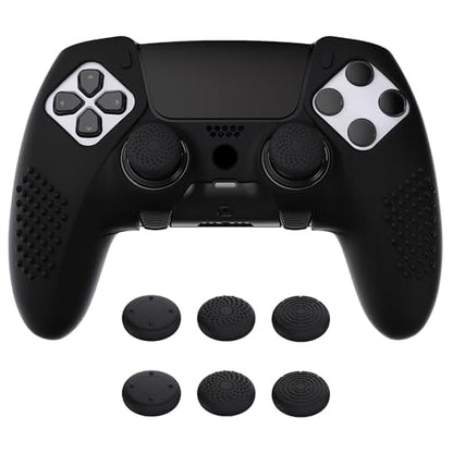 PlayVital 3D Studded Edition Anti-Slip Silicone Cover Case for ps5 Edge Controller, Soft Rubber Protector Skin for ps5 Edge Wireless Controller with 6 Thumb Grip Caps - Black - color: Black