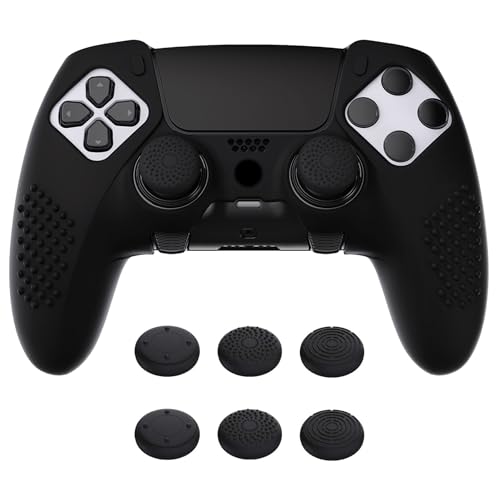 PlayVital 3D Studded Edition Anti-Slip Silicone Cover Case for ps5 Edge Controller, Soft Rubber Protector Skin for ps5 Edge Wireless Controller with 6 Thumb Grip Caps - Black - color: Black