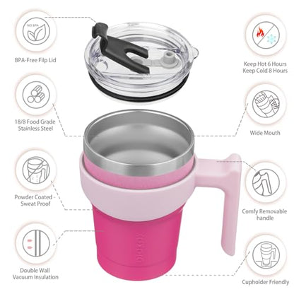 BJPKPK 10 oz Mini Tumbler with Lid, Straw & Handle, Insulated Steel Cup | Small, Spill Proof, Leak Proof, Thermal, Double Wall Vacuum, Sweatproof, Dishwasher Safe, BPA Free, Cherry Blossom - color: Cherry Blossom, size: 10 Ounces