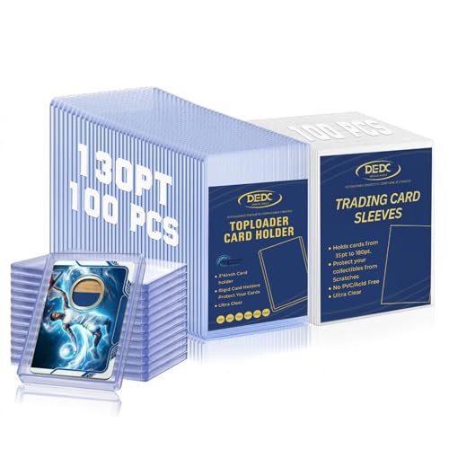 DEDC 100 Top Loaders Thick Card Load Holder Storage for Trading Cards Sports Sleeves 3" x 4" Hard Plastic 130 Pt Protective Toploaders Rigid Memorabilia Collectibles - size: 130pt