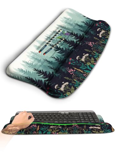 Ergonomic Wave Wrist Rest with Keyboard Stand, Cushioned Palm Rest, Comfortable Integrated Memory Foam for Natural Typing and Relieve Wrist Pain, Flower Sea Forest - color: Flower Sea Forest