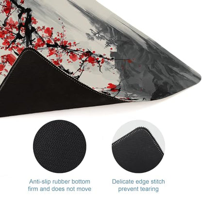 Japanese Large Gaming Mouse Pad, Desk Mat, XL Extended Mousepad with Non-Slip Rubber Base, Big Computer Keyboard Mat for Gamers, Office&Home, 31.5x11.8in, Plum Blossom - color: Plum Blossom