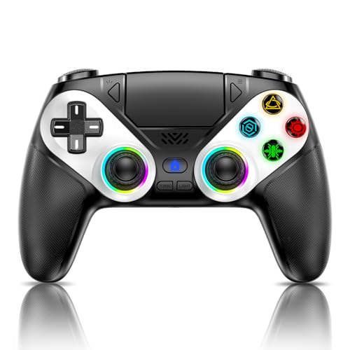 Gamrombo LED Wireless Controller for PS5, Compatible with PS5 Pro/Slim/PC, Dual Vibration, Macro/Turbo Function, 3.5mm Audio Jack, 6-Axis Motion Control Gamepad with Speaker(Black) - color: Black