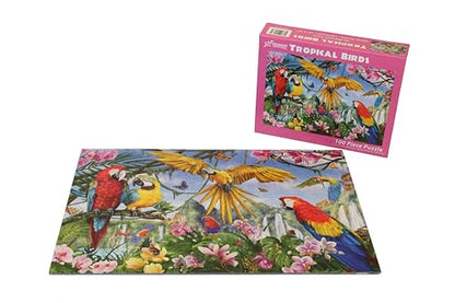 Vermont Christmas Company Tropical Birds Puzzle - 100 Piece Interlocking Large Bird Jigsaw Puzzle - Thick, Durable Bird Puzzles for Kids & Seniors - Jigsaw Puzzles Birds Colorful Artwork (19" x 13")