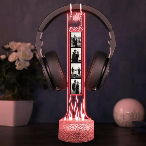 Custom Couple Photo Headphone Holder, Personalized Led Headphone, Headset Holder Gift for Him, Valentine's Day Gifts for Couple, Custom Gift for Gamers, Boyfriend Gifts, Couple Photo - color: 15