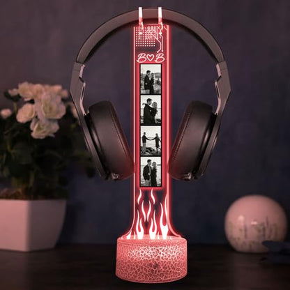 Custom Couple Photo Headphone Holder, Personalized Led Headphone, Headset Holder Gift for Him, Valentine's Day Gifts for Couple, Custom Gift for Gamers, Boyfriend Gifts, Couple Photo - color: 15