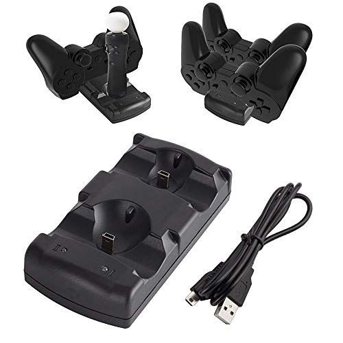 Controller Charger Station for PS3, Charging Dock for PlayStation 3 Dual Controller and Move with LED Light Indicator and Charging Cable