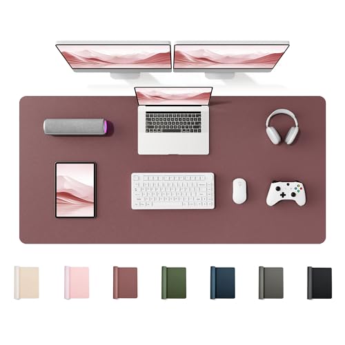 YSAGi 55" x 24" Large PU Leather Desk Mat for Keyboard and Mouse - Waterproof Non-Slip Desk Pad Protector for Office, Home, Writing Desk, Dark Pink - color: Dark Pink, size: 55" x 24"