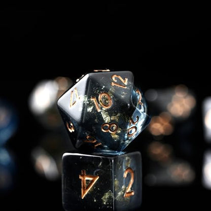 Midnight Abyss Resin Dice Set for DND – 7pc Polyhedral Set with Gold Foil – Stunning and Cool RPG Dice for Dungeons & Dragons, and Other TTRPGs – Unique Natural Distribution - color: Midnight Abyss