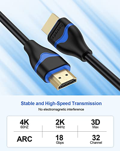 4K HDMI Cable 3FT, ApoJodly HDMI 2.0 Cable 18Gbps High Speed HDMI to HDMI Cord 3 Foot (4K@60Hz, 2K@144Hz, 1080P@120Hz, HDR, 3D, HDCP 2.2,ARC) for HDTV, Switch, PS4/PS5, Xbox, Blu-ray, Monitor 3.3FT/1M - size: 3.3FT