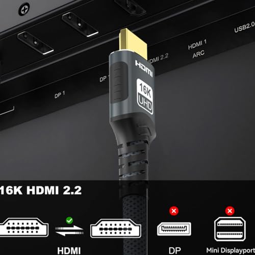 16K HDMI 2.2 Cable 3.3FT, 96Gbps Ultra High Speed HDMI Male to Male Braided Cord Support 16K@60Hz 8K@60Hz eARC HDCP HDR10+ Dolby Compatible with TVs, Monitors, Projectors (1m/3.3feet)