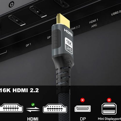 16K HDMI 2.2 Cable 3.3FT, 96Gbps Ultra High Speed HDMI Male to Male Braided Cord Support 16K@60Hz 8K@60Hz eARC HDCP HDR10+ Dolby Compatible with TVs, Monitors, Projectors (1m/3.3feet)