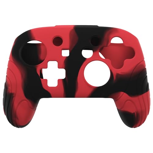 PlayVital Samurai Edition Ergonomic Silicone Skin Protective Case for Nintendo Switch Pro Controller, Soft Anti-slip Controller Grip Protector for Nintendo Switch Pro with Thumb Grip Caps- Black & Red - color: Black & Red