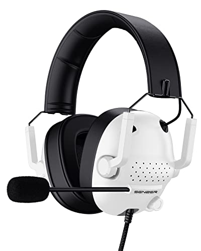 SENZER SG500 Surround Sound Pro Gaming Headset with Noise Cancelling Microphone - Soft Memory Foam Padding - Portable Foldable Headphones for PC, PS4, PS5, Xbox One, Switch - White - color: White