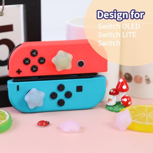 Switch Joycon Thumb Grips Caps, 4 PCS Cute Kawaii 3D Silicone Analog Thumbstick Button Cover Compatible with Nintendo Switch Lite/OLED Joystick Caps (Multicolor Glitter Star) - color: Multicolor Glitter Star