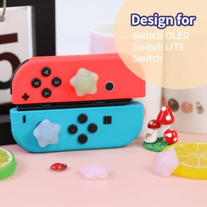 Switch Joycon Thumb Grips Caps, 4 PCS Cute Kawaii 3D Silicone Analog Thumbstick Button Cover Compatible with Nintendo Switch Lite/OLED Joystick Caps (Multicolor Glitter Star) - color: Multicolor Glitter Star
